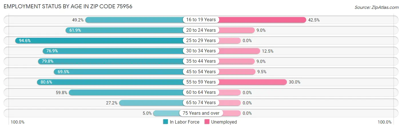 Employment Status by Age in Zip Code 75956