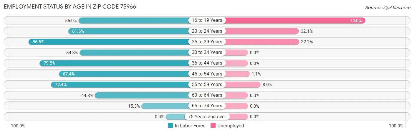 Employment Status by Age in Zip Code 75966