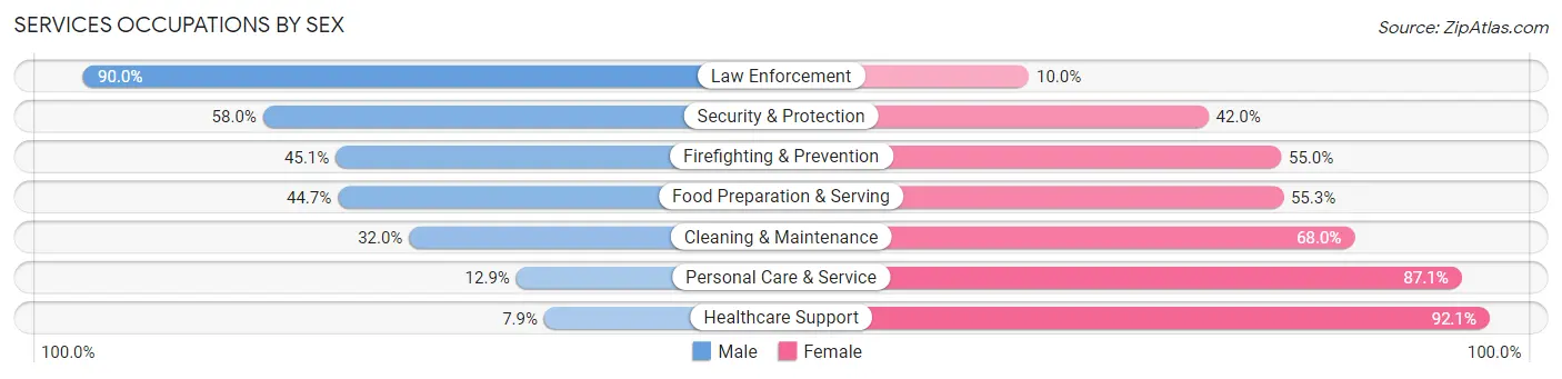 Services Occupations by Sex in Zip Code 76002