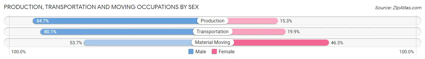 Production, Transportation and Moving Occupations by Sex in Zip Code 76020