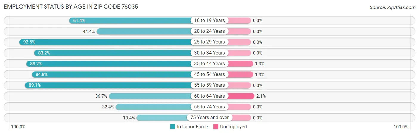 Employment Status by Age in Zip Code 76035