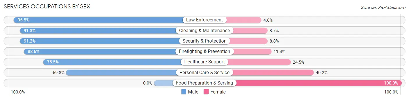 Services Occupations by Sex in Zip Code 76044