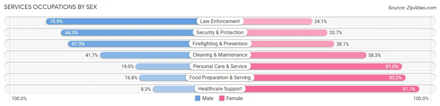 Services Occupations by Sex in Zip Code 76058