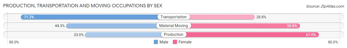 Production, Transportation and Moving Occupations by Sex in Zip Code 76155