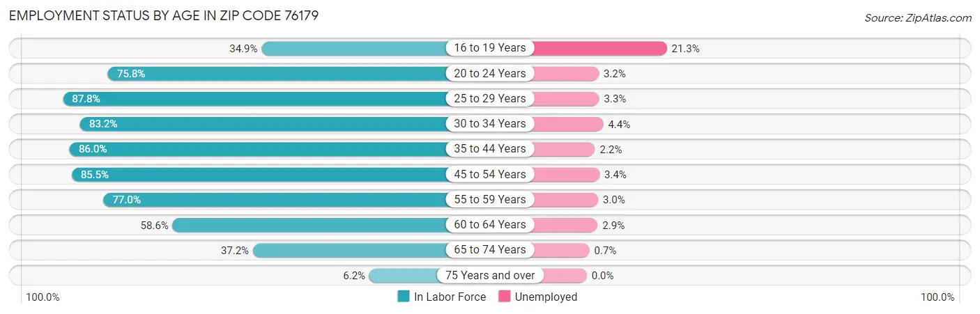 Employment Status by Age in Zip Code 76179