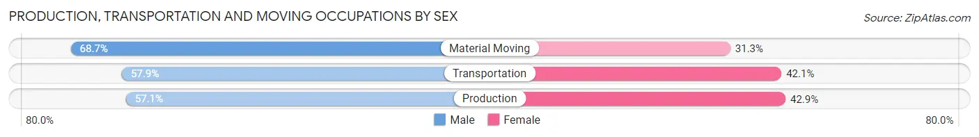 Production, Transportation and Moving Occupations by Sex in Zip Code 76180
