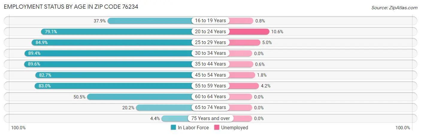 Employment Status by Age in Zip Code 76234