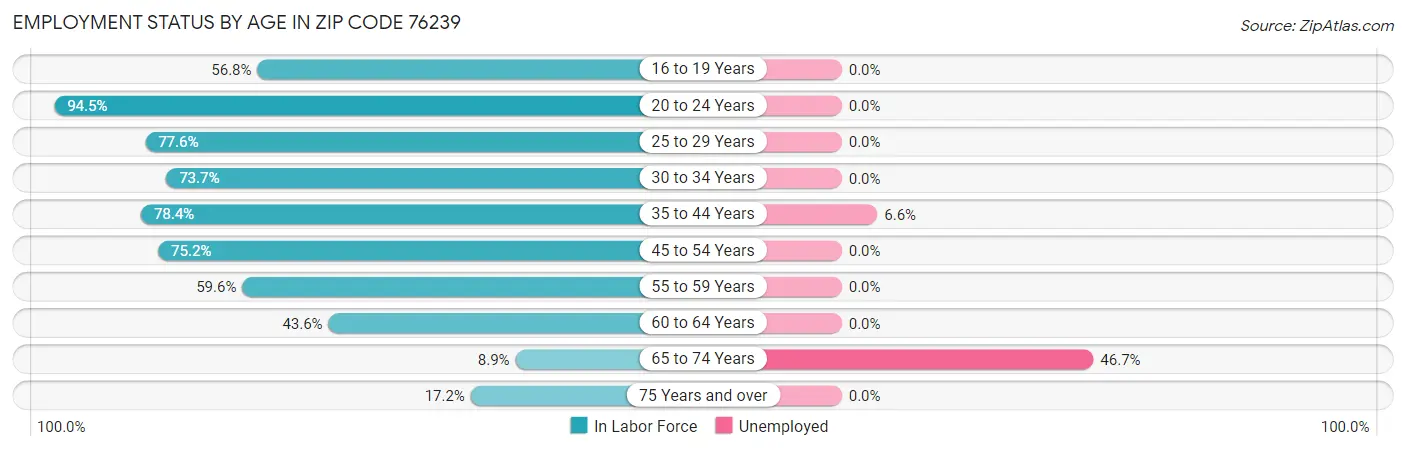 Employment Status by Age in Zip Code 76239