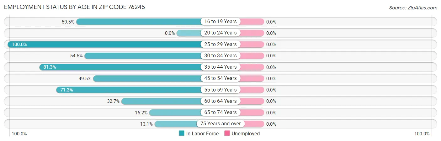 Employment Status by Age in Zip Code 76245