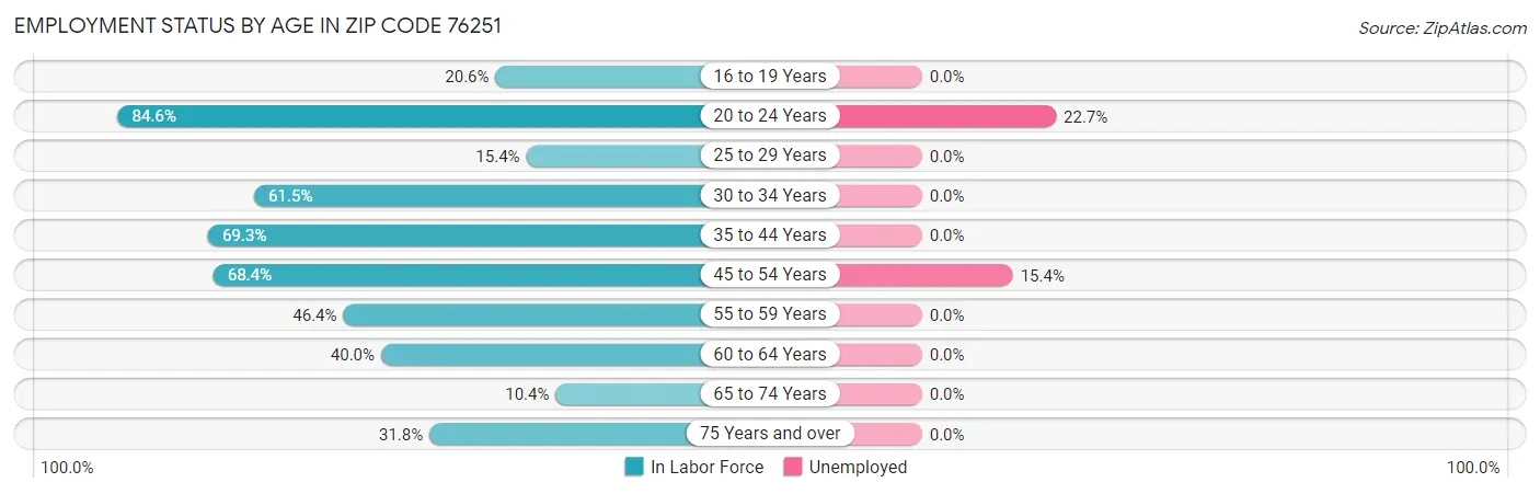 Employment Status by Age in Zip Code 76251