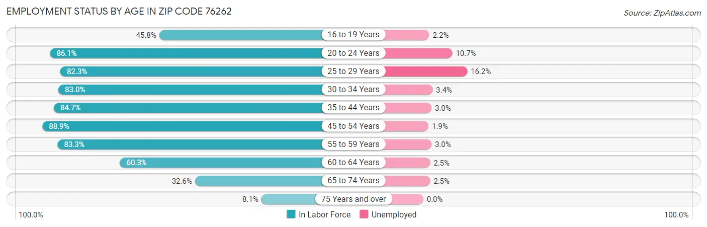 Employment Status by Age in Zip Code 76262