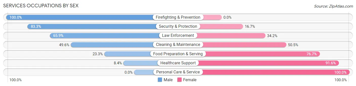 Services Occupations by Sex in Zip Code 76302