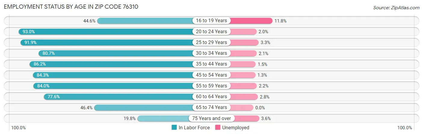 Employment Status by Age in Zip Code 76310