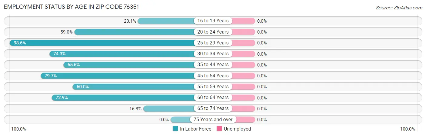 Employment Status by Age in Zip Code 76351