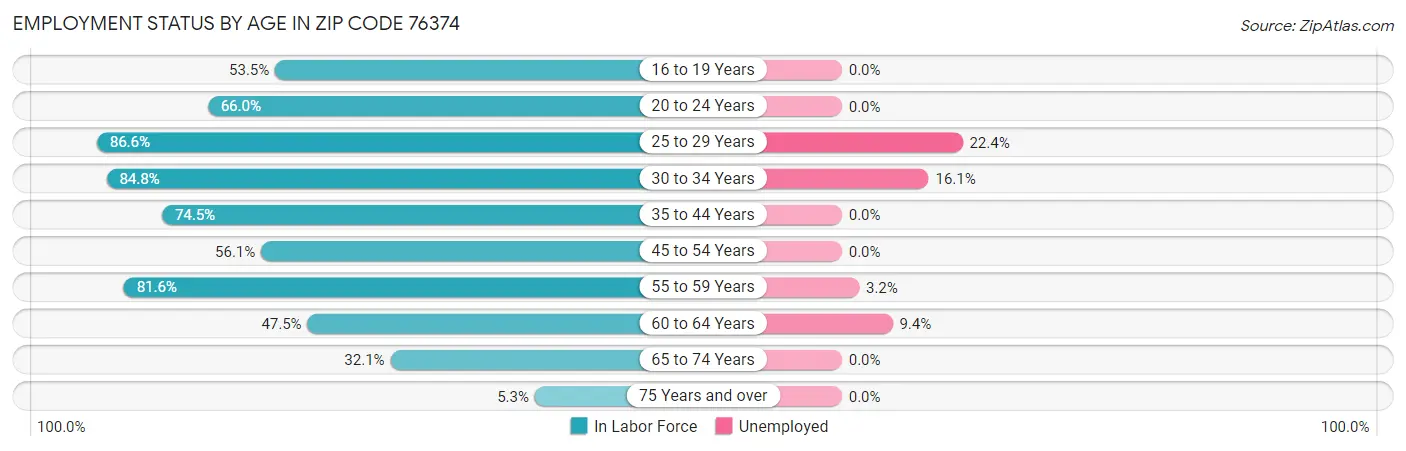 Employment Status by Age in Zip Code 76374