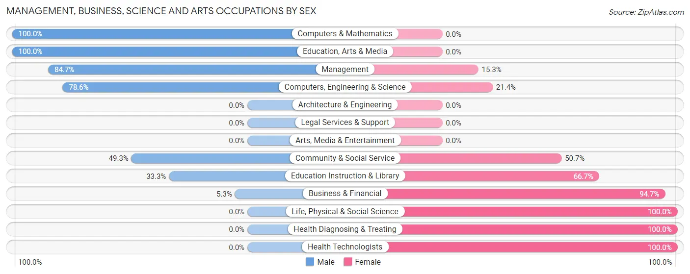 Management, Business, Science and Arts Occupations by Sex in Zip Code 76374