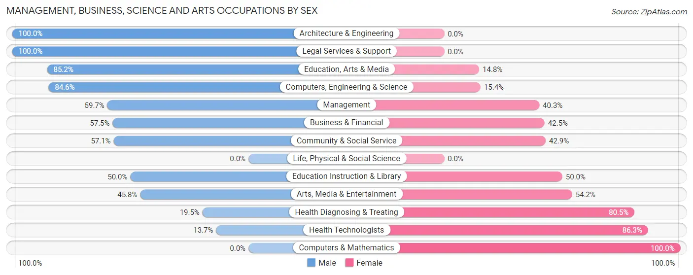Management, Business, Science and Arts Occupations by Sex in Zip Code 76458