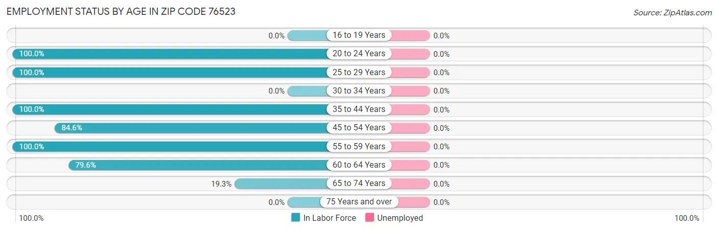 Employment Status by Age in Zip Code 76523