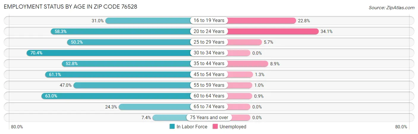 Employment Status by Age in Zip Code 76528
