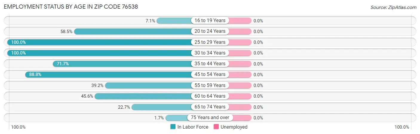 Employment Status by Age in Zip Code 76538