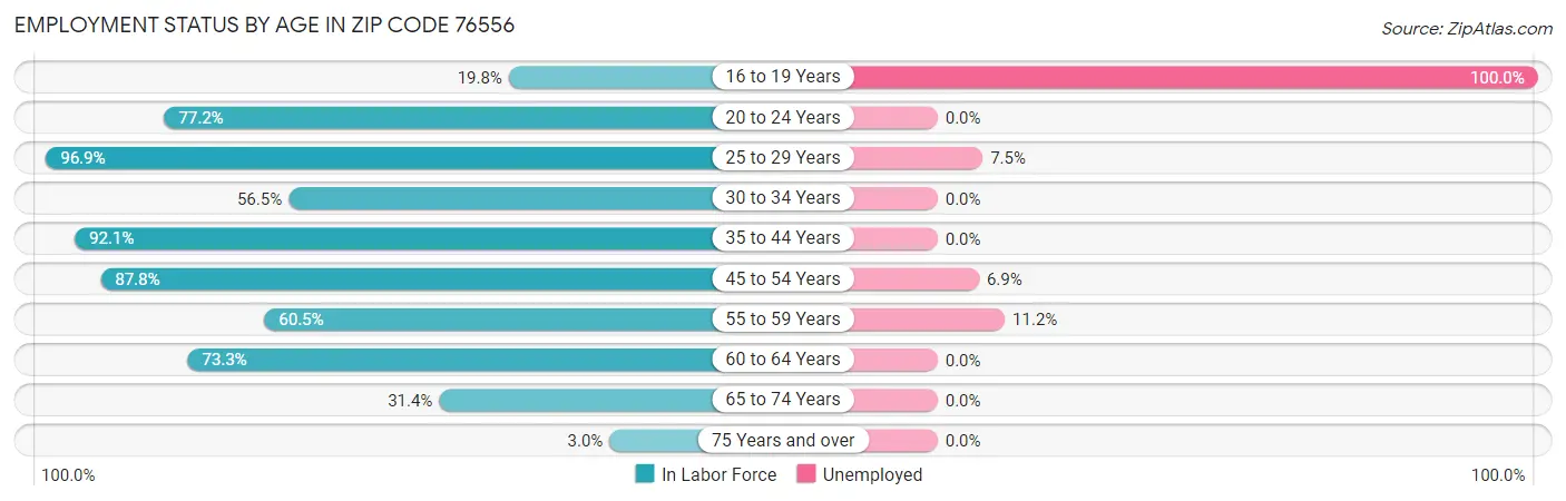 Employment Status by Age in Zip Code 76556
