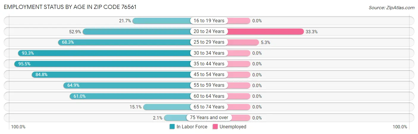 Employment Status by Age in Zip Code 76561