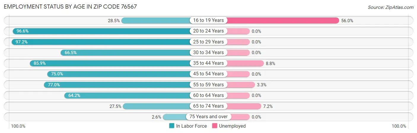 Employment Status by Age in Zip Code 76567