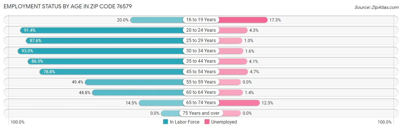 Employment Status by Age in Zip Code 76579