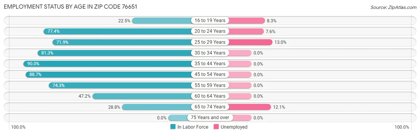 Employment Status by Age in Zip Code 76651