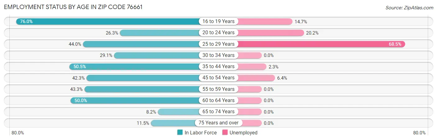Employment Status by Age in Zip Code 76661