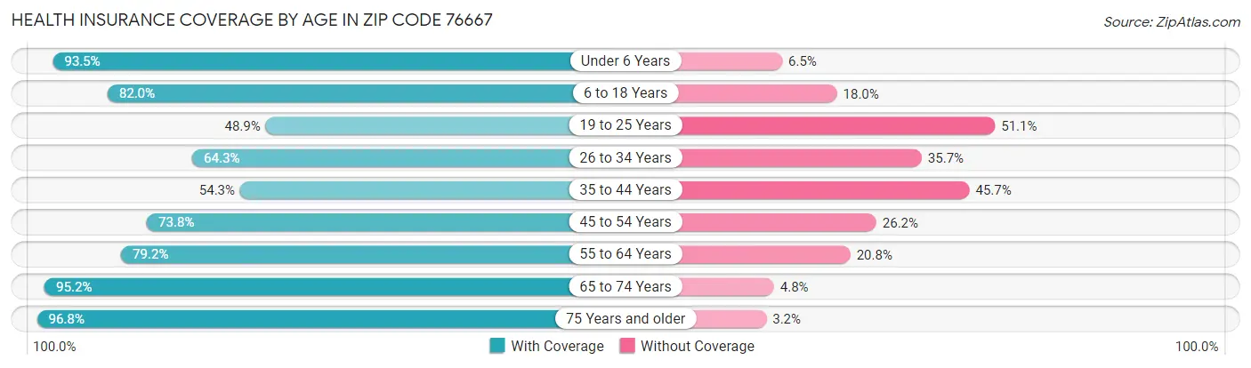 Health Insurance Coverage by Age in Zip Code 76667