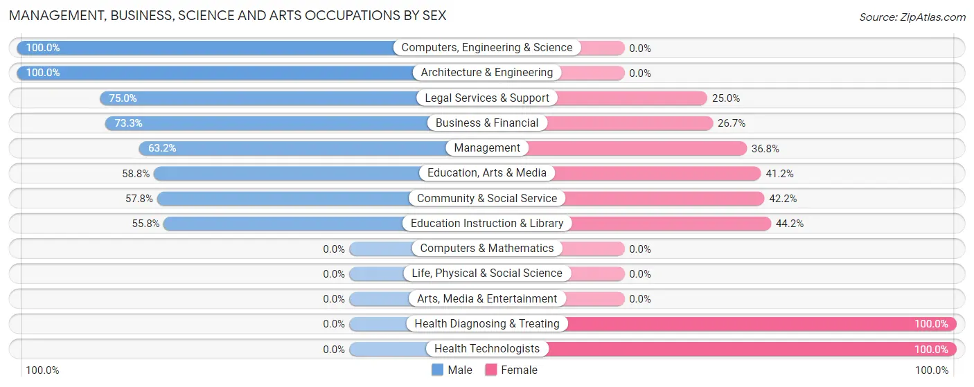 Management, Business, Science and Arts Occupations by Sex in Zip Code 76673