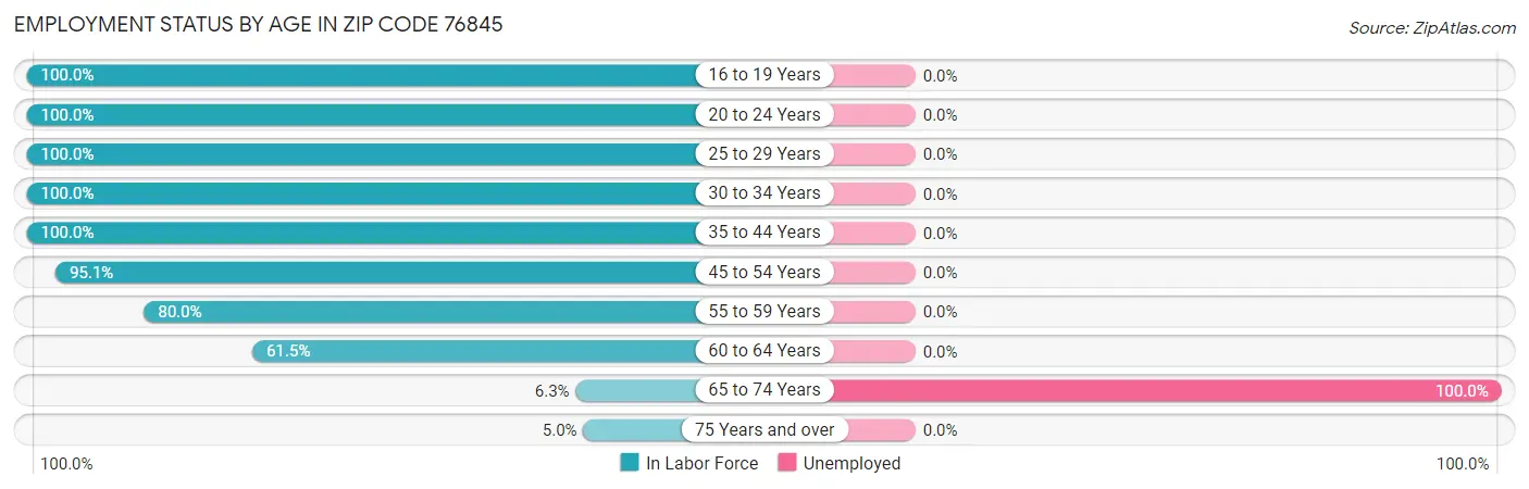 Employment Status by Age in Zip Code 76845