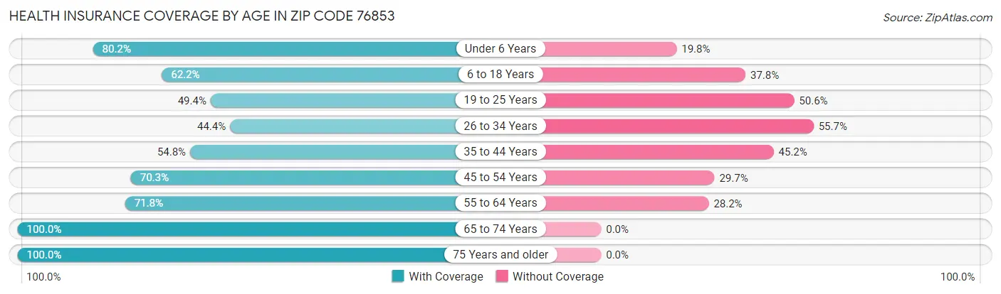 Health Insurance Coverage by Age in Zip Code 76853