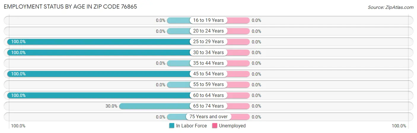 Employment Status by Age in Zip Code 76865