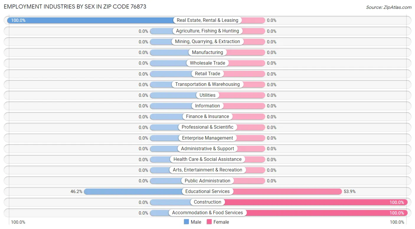 Employment Industries by Sex in Zip Code 76873