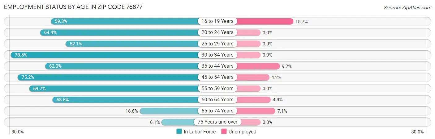 Employment Status by Age in Zip Code 76877