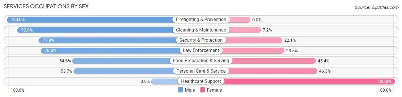 Services Occupations by Sex in Zip Code 76877