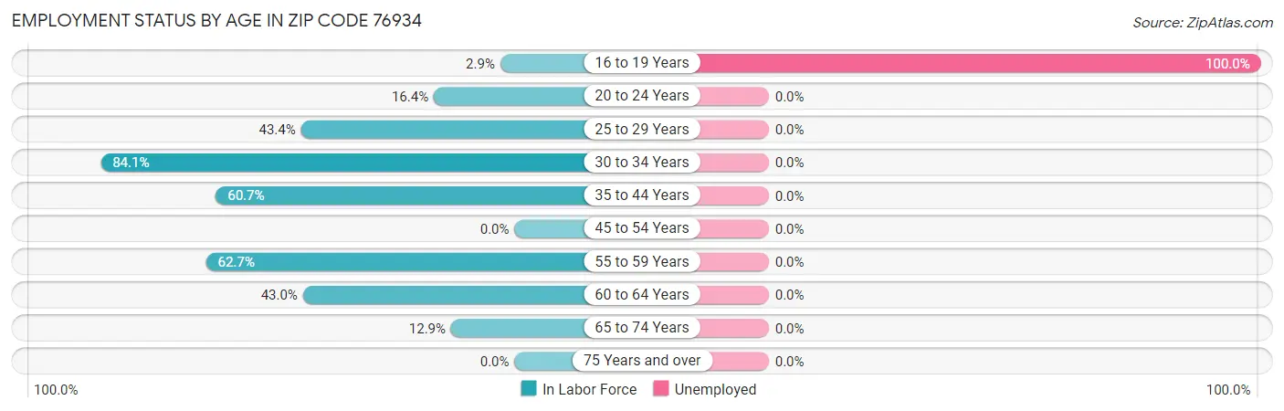 Employment Status by Age in Zip Code 76934