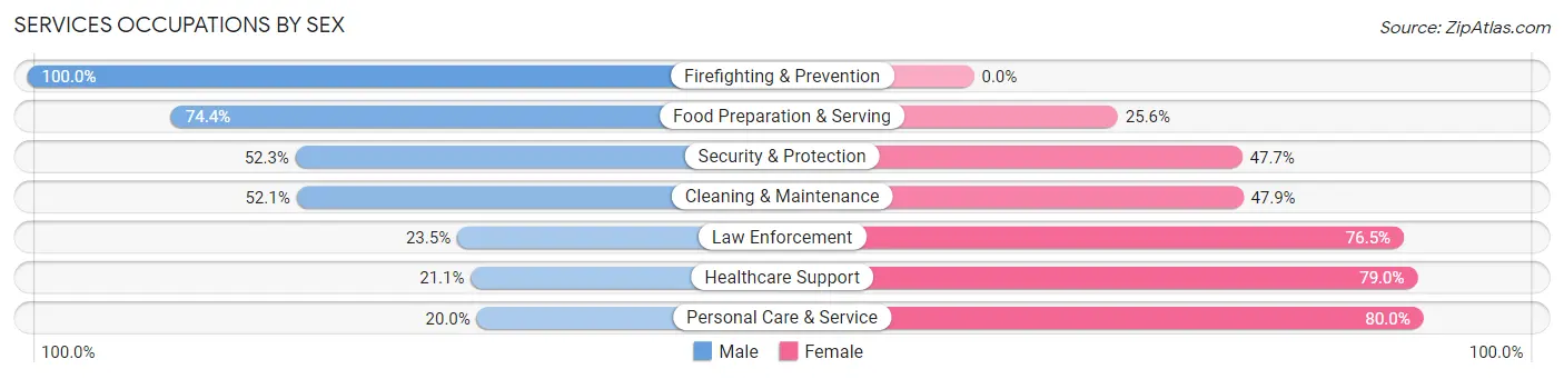 Services Occupations by Sex in Zip Code 77008