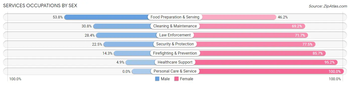 Services Occupations by Sex in Zip Code 77013