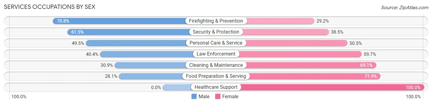 Services Occupations by Sex in Zip Code 77029