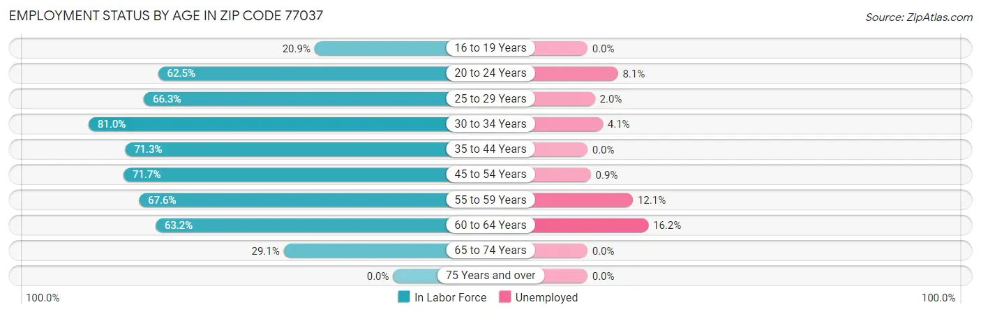 Employment Status by Age in Zip Code 77037