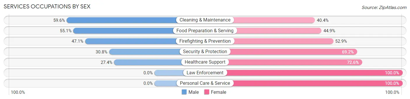 Services Occupations by Sex in Zip Code 77037