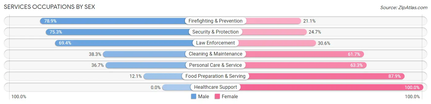 Services Occupations by Sex in Zip Code 77038