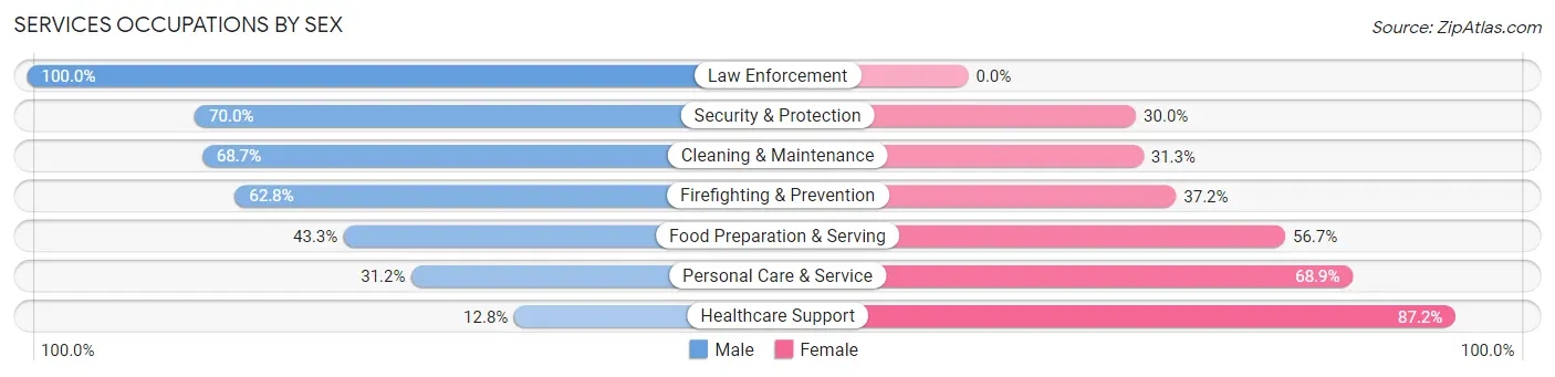Services Occupations by Sex in Zip Code 77070