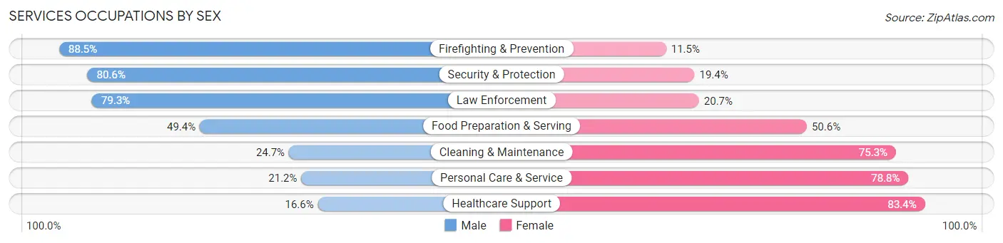 Services Occupations by Sex in Zip Code 77075