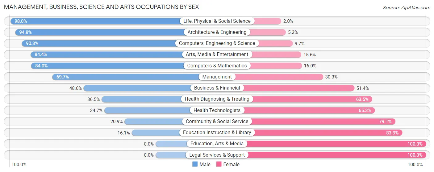 Management, Business, Science and Arts Occupations by Sex in Zip Code 77385