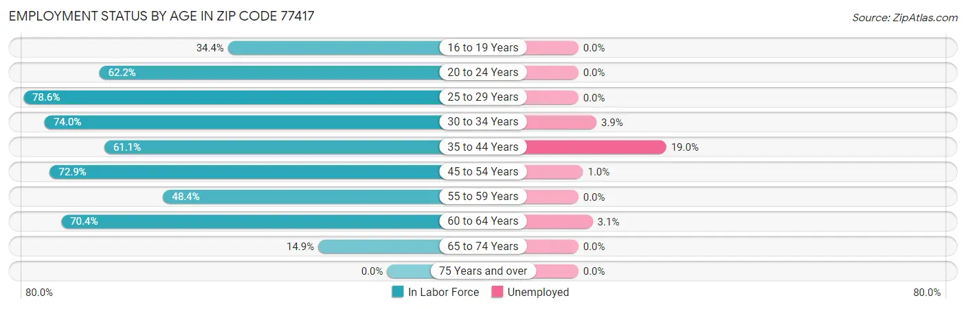 Employment Status by Age in Zip Code 77417