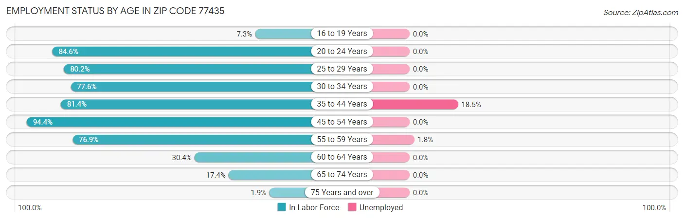 Employment Status by Age in Zip Code 77435